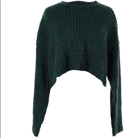 FOREVER 21 FOREST GREEN KNIT CROPPED BOXY PULLOVER SWEATER OVERSIZED LARGE - Picture 1 of 5